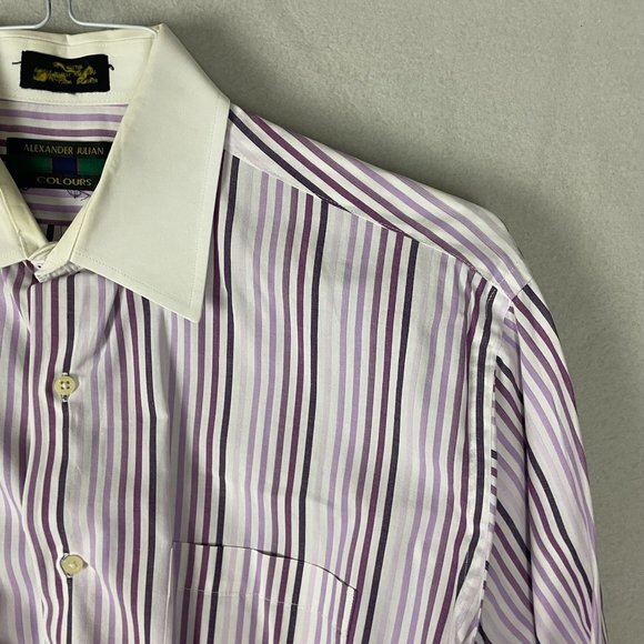 ALEXANDER JULIAN Colours Men's Purple Stripe French Cuff Dress Shirt USA Vintage - Picture 4 of 16